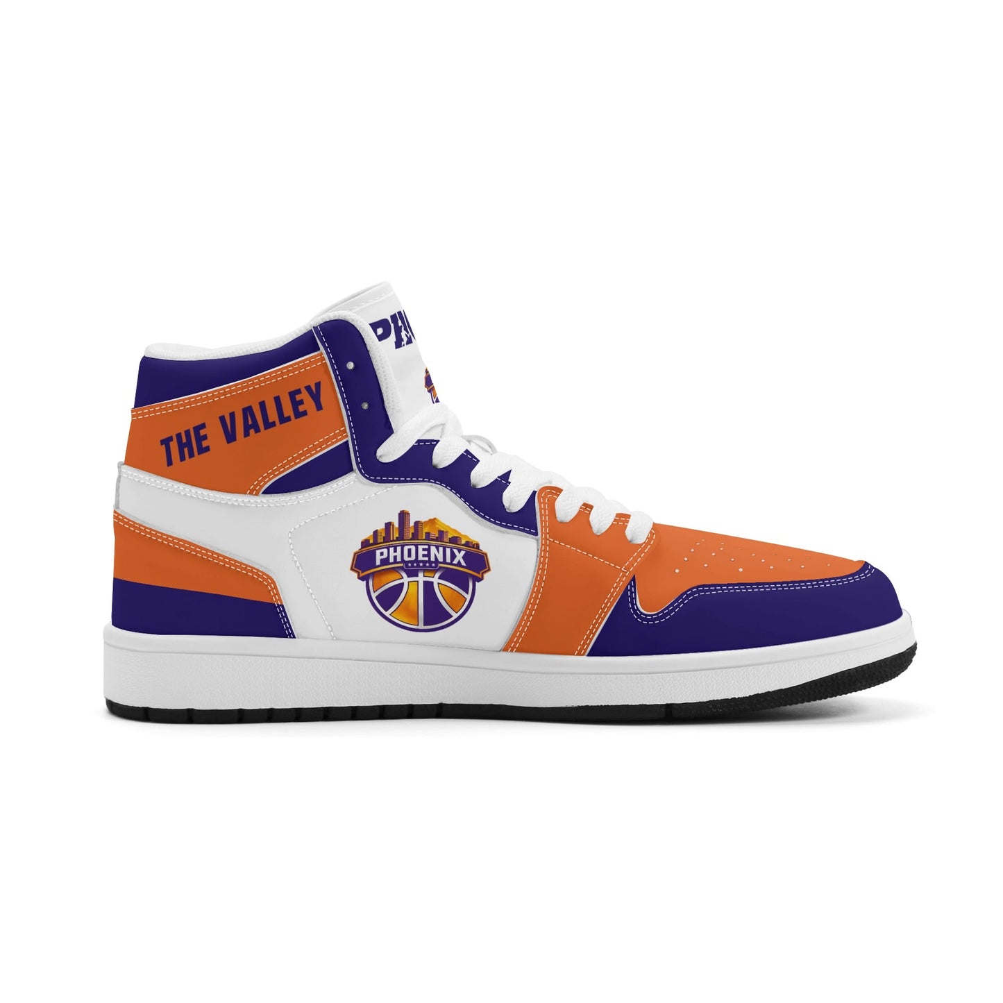 Phoenix basketball-inspired high top sneakers in white with all-over city graphic printed upper