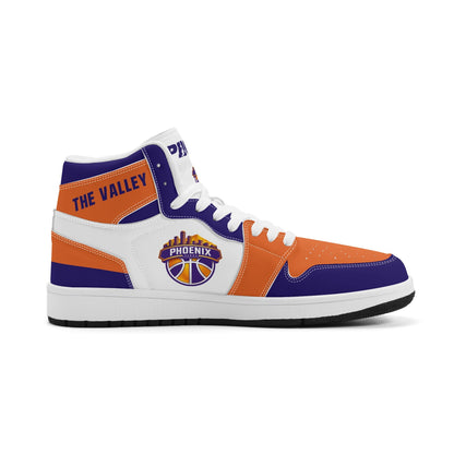 Phoenix basketball-inspired high top sneakers in white with all-over city graphic printed upper