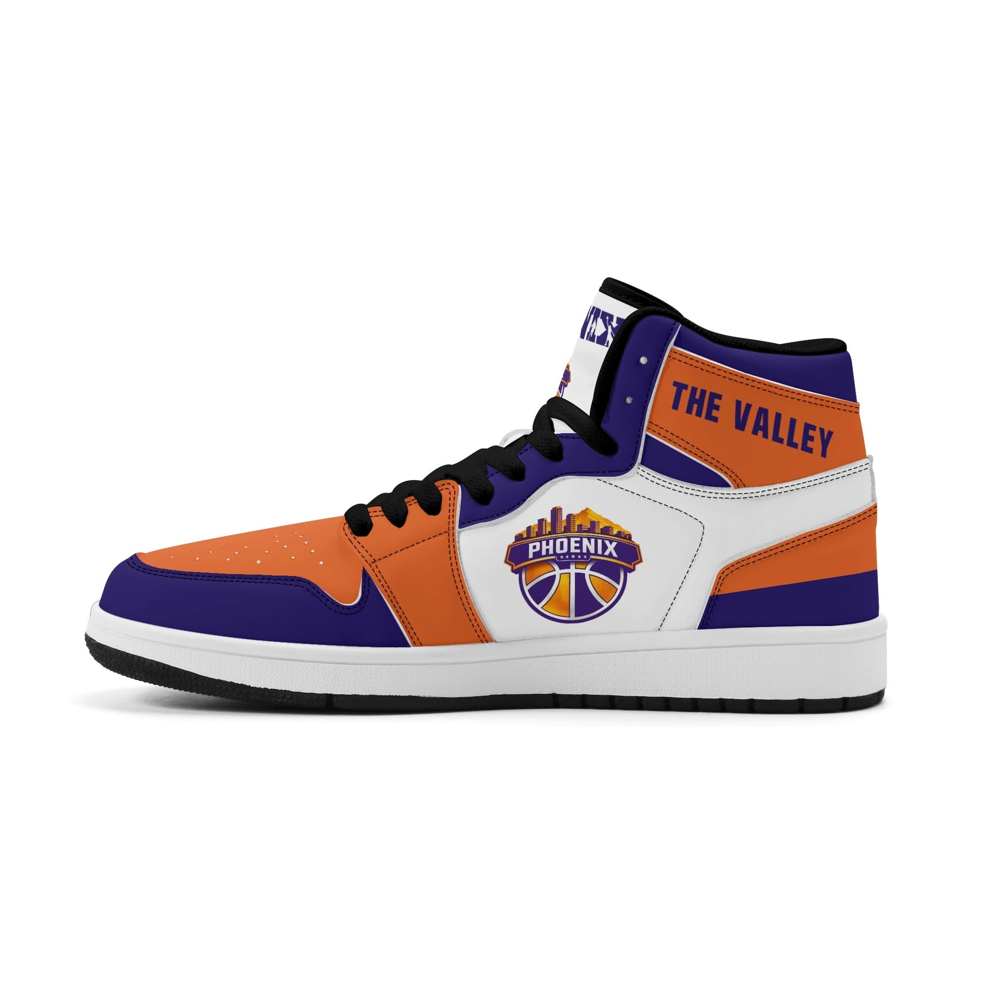Phoenix basketball-inspired high top sneakers in white with all-over city graphic printed upper
