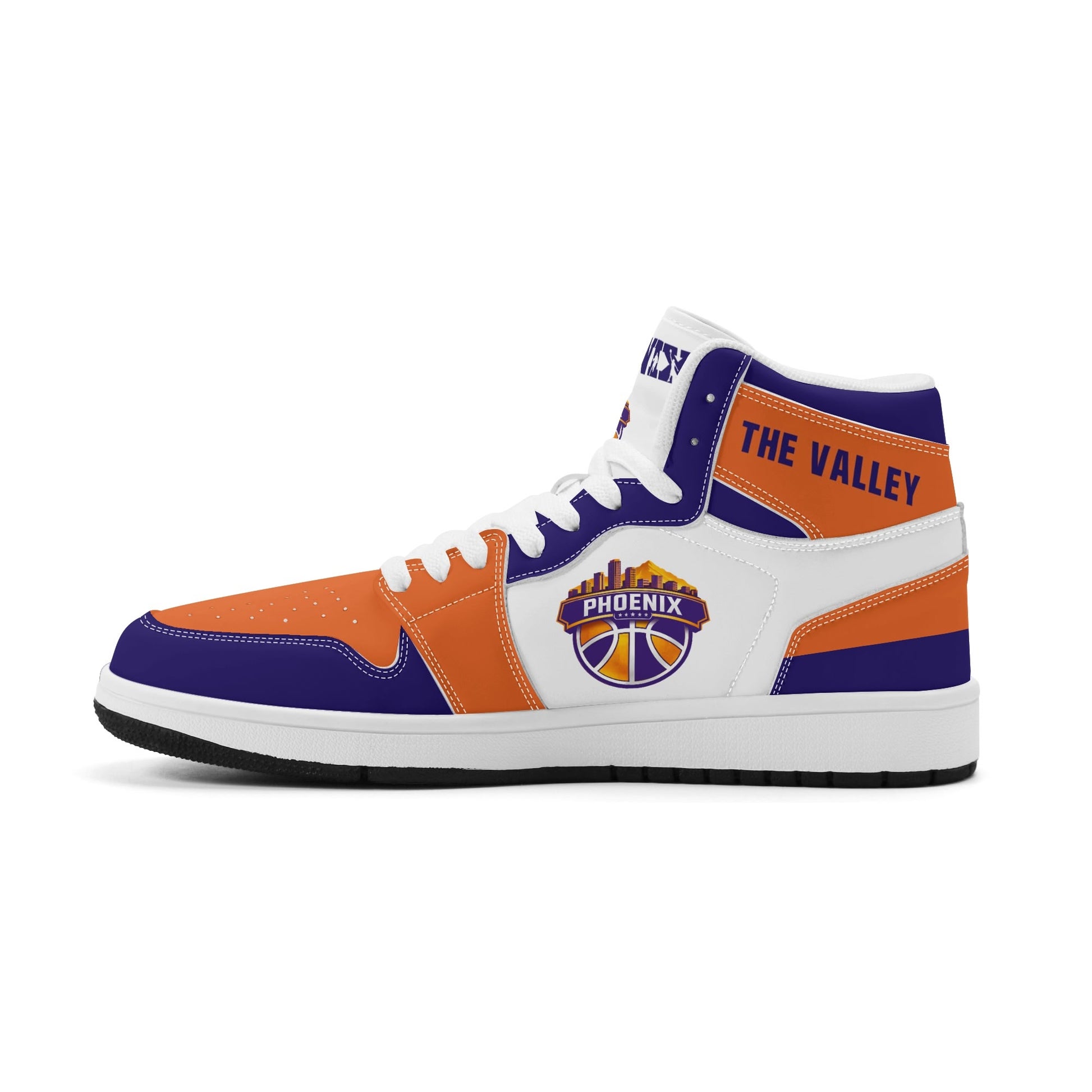 Phoenix basketball-inspired high top sneakers in white with all-over city graphic printed upper