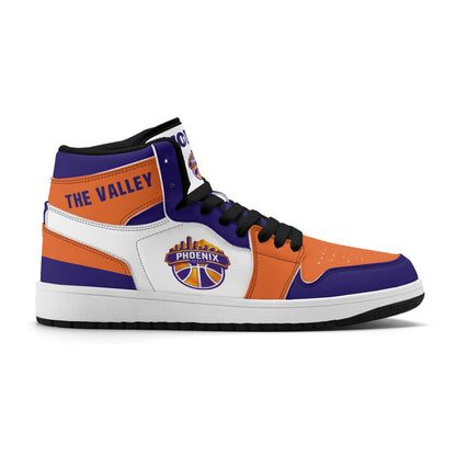 Phoenix basketball-inspired high top sneakers in white with all-over city graphic printed upper