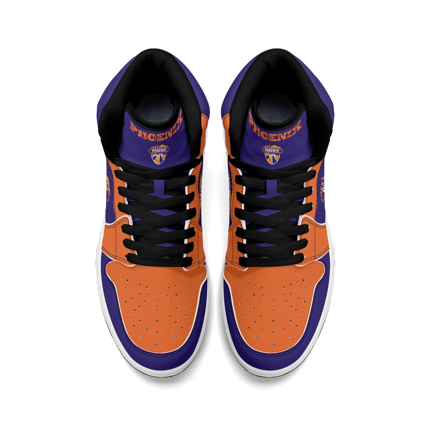 Phoenix basketball-inspired high top sneakers in purple with all-over city graphic printed upper