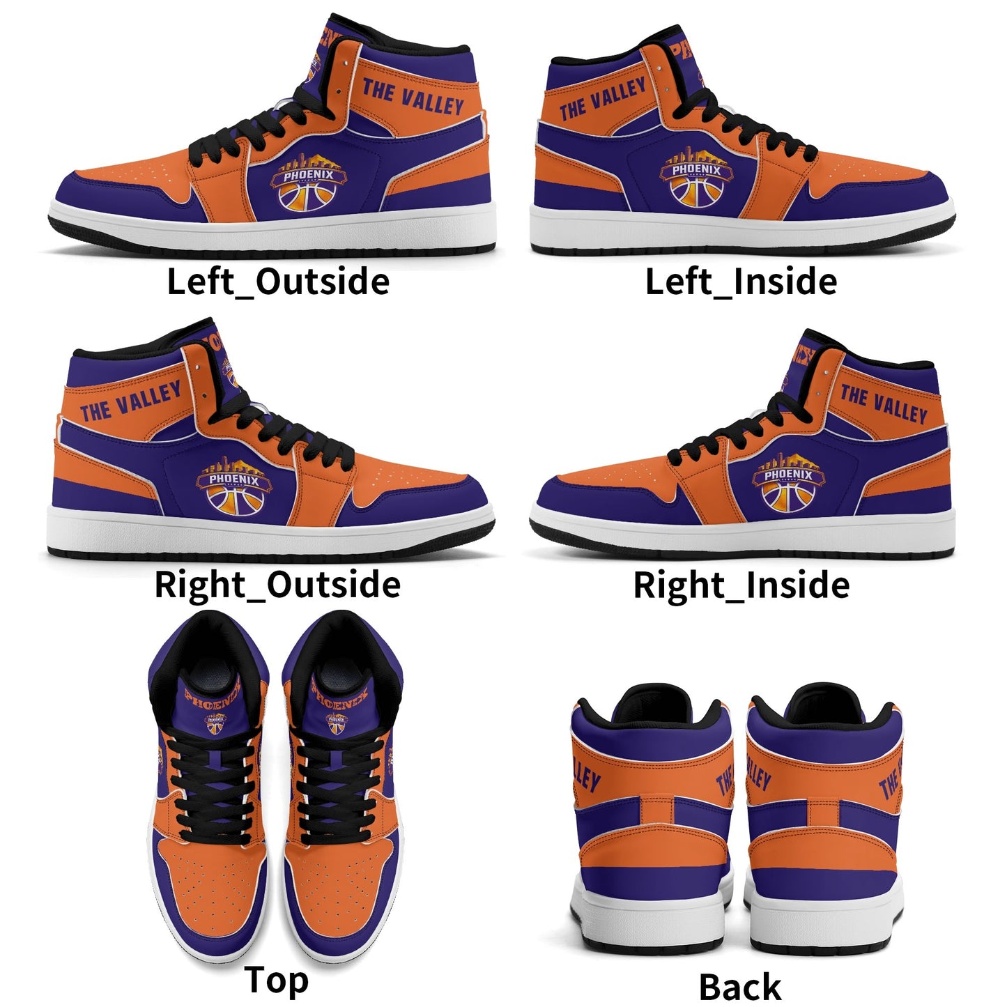 Phoenix basketball-inspired high top sneakers in purple with all-over city graphic printed upper