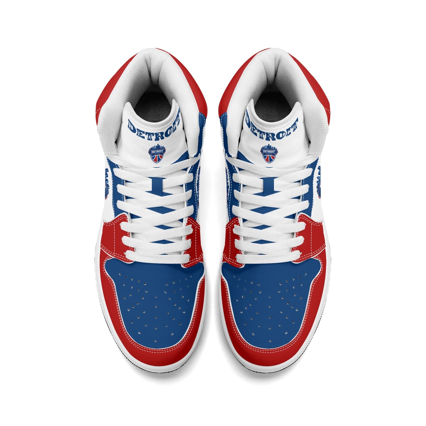Detroit basketball-inspired high top sneakers in white with all-over city graphic printed upper