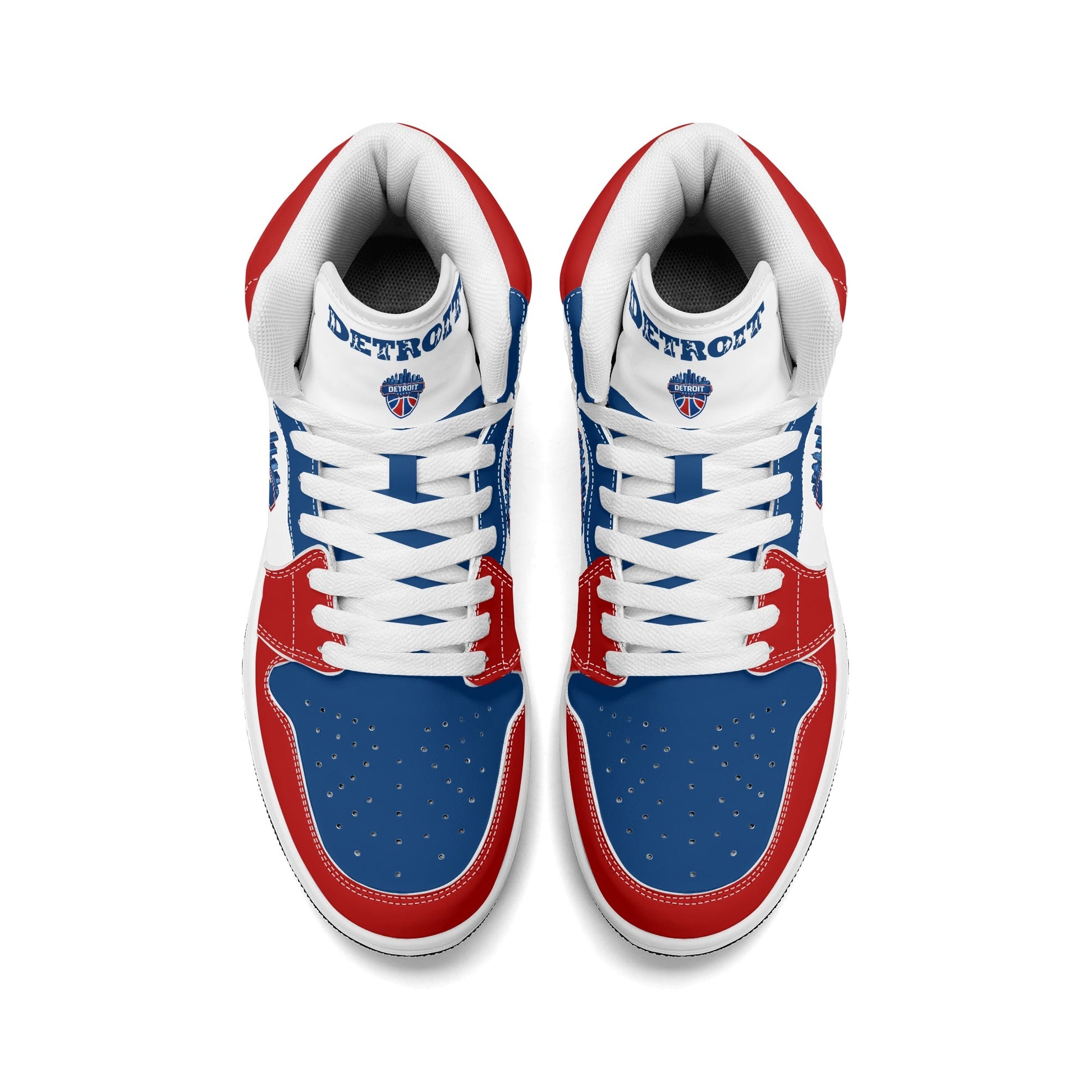 Detroit basketball-inspired high top sneakers in white with all-over city graphic printed upper