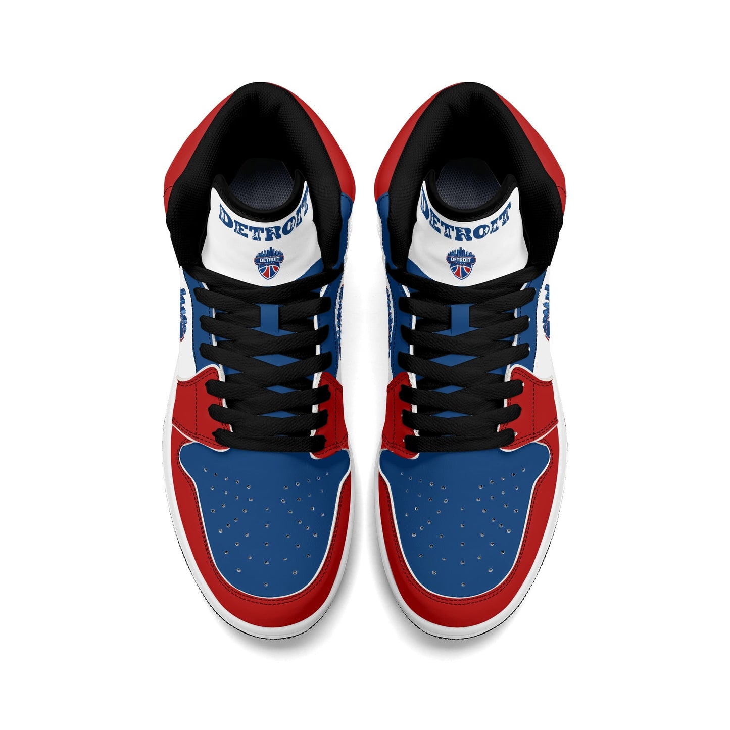 Detroit basketball-inspired high top sneakers in white with all-over city graphic printed upper