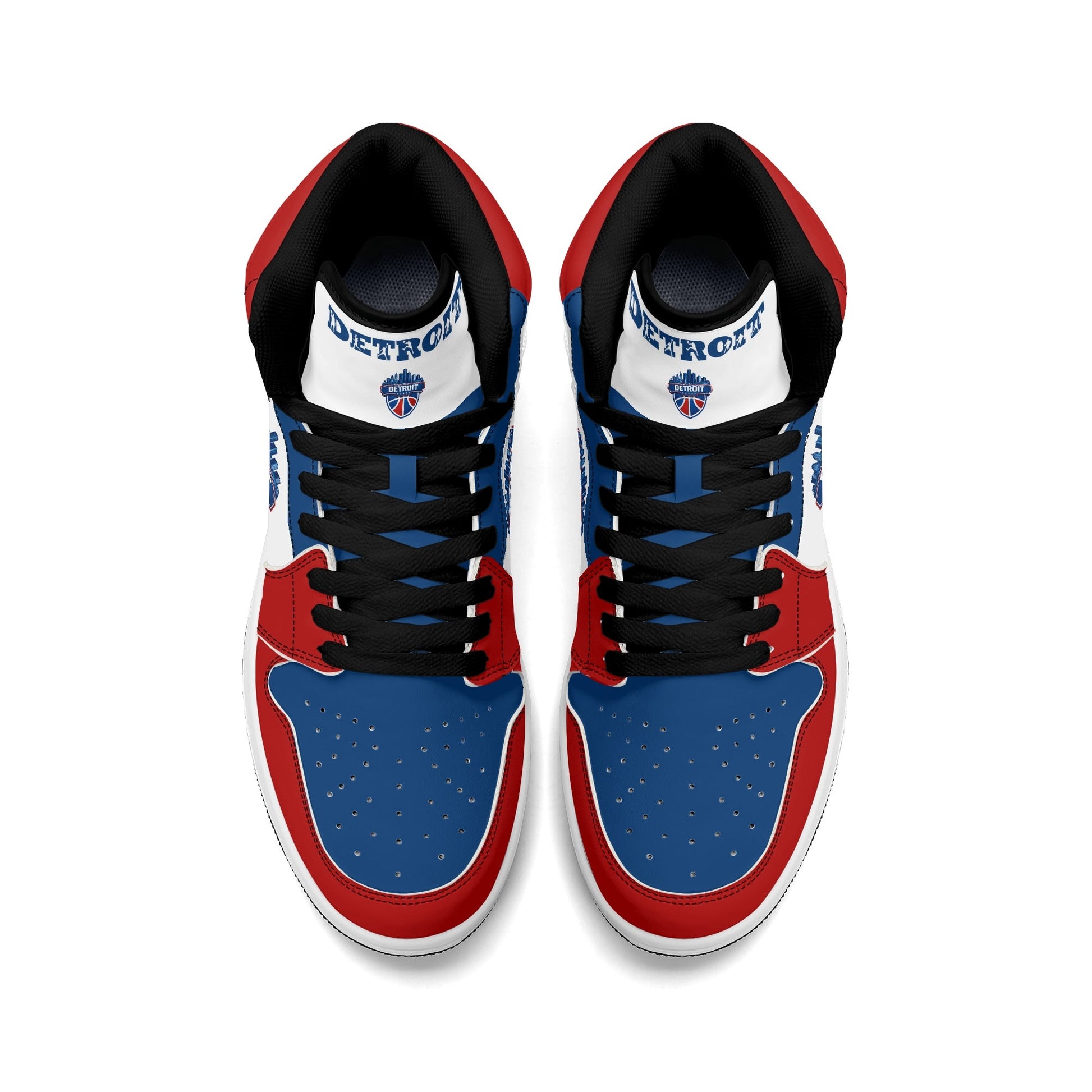 Detroit basketball-inspired high top sneakers in white with all-over city graphic printed upper