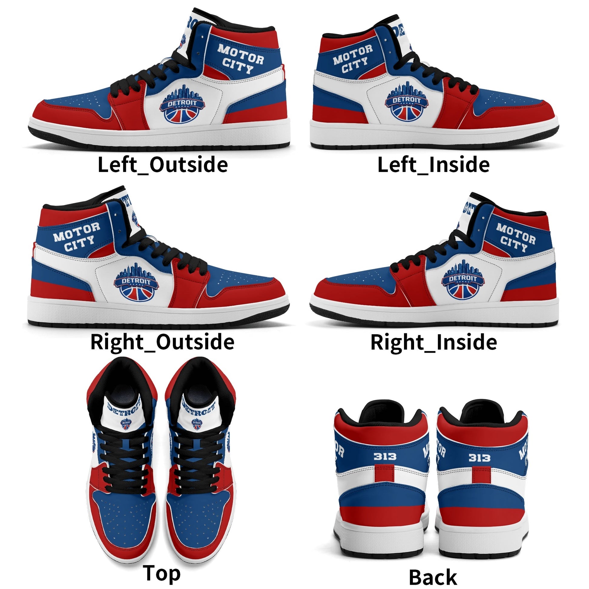 Detroit basketball-inspired high top sneakers in white with all-over city graphic printed upper