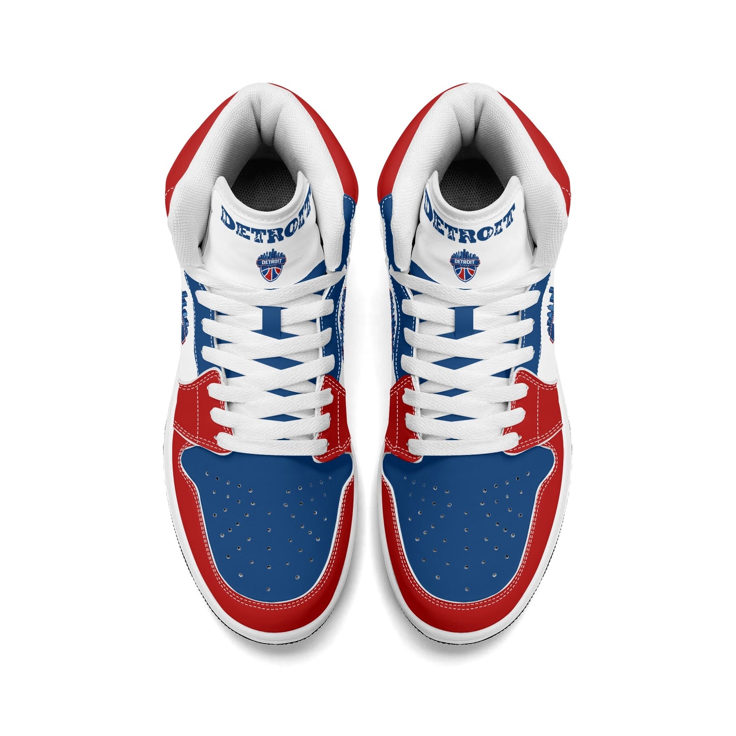 Detroit basketball-inspired high top sneakers in white with all-over city graphic printed upper