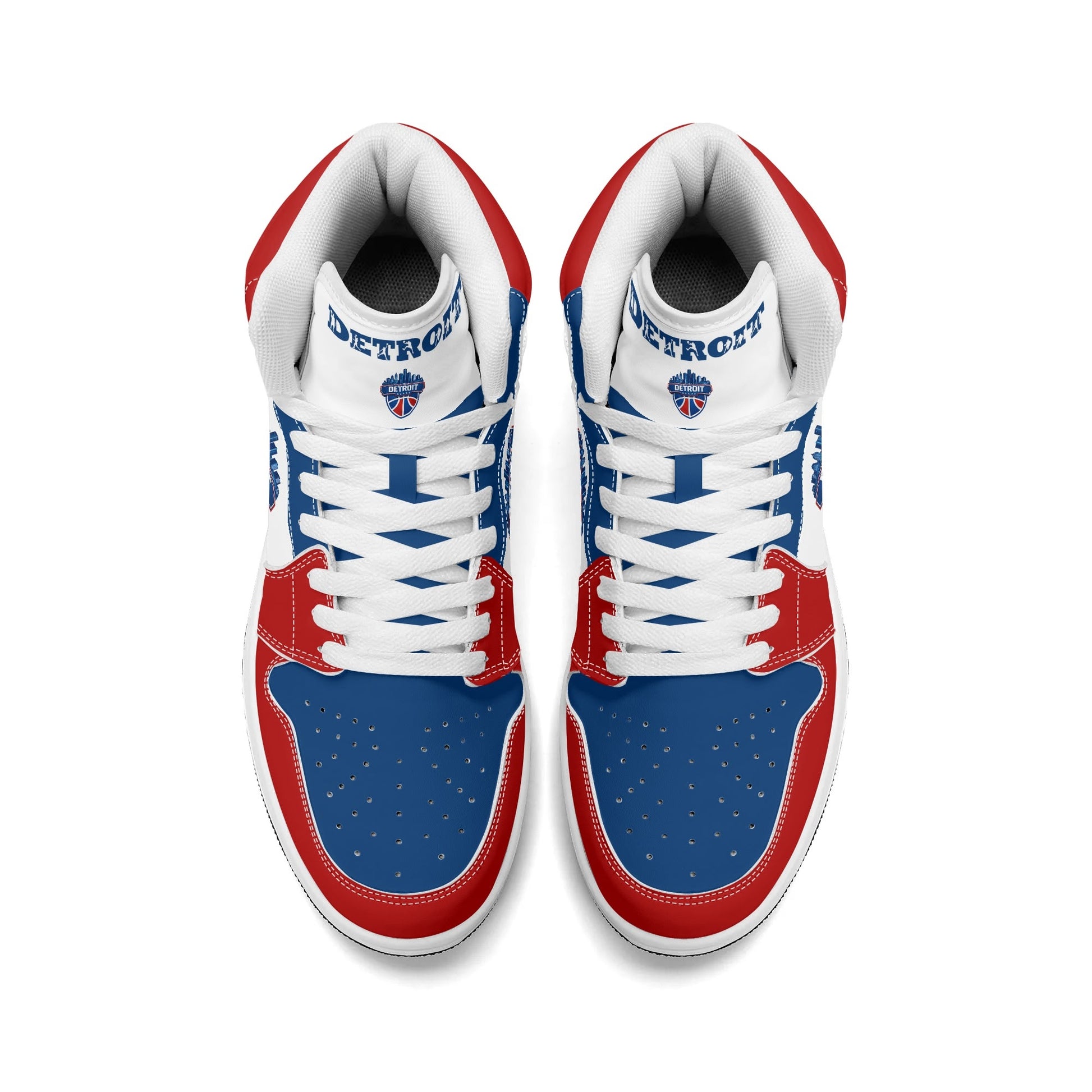 Detroit basketball-inspired high top sneakers in white with all-over city graphic printed upper