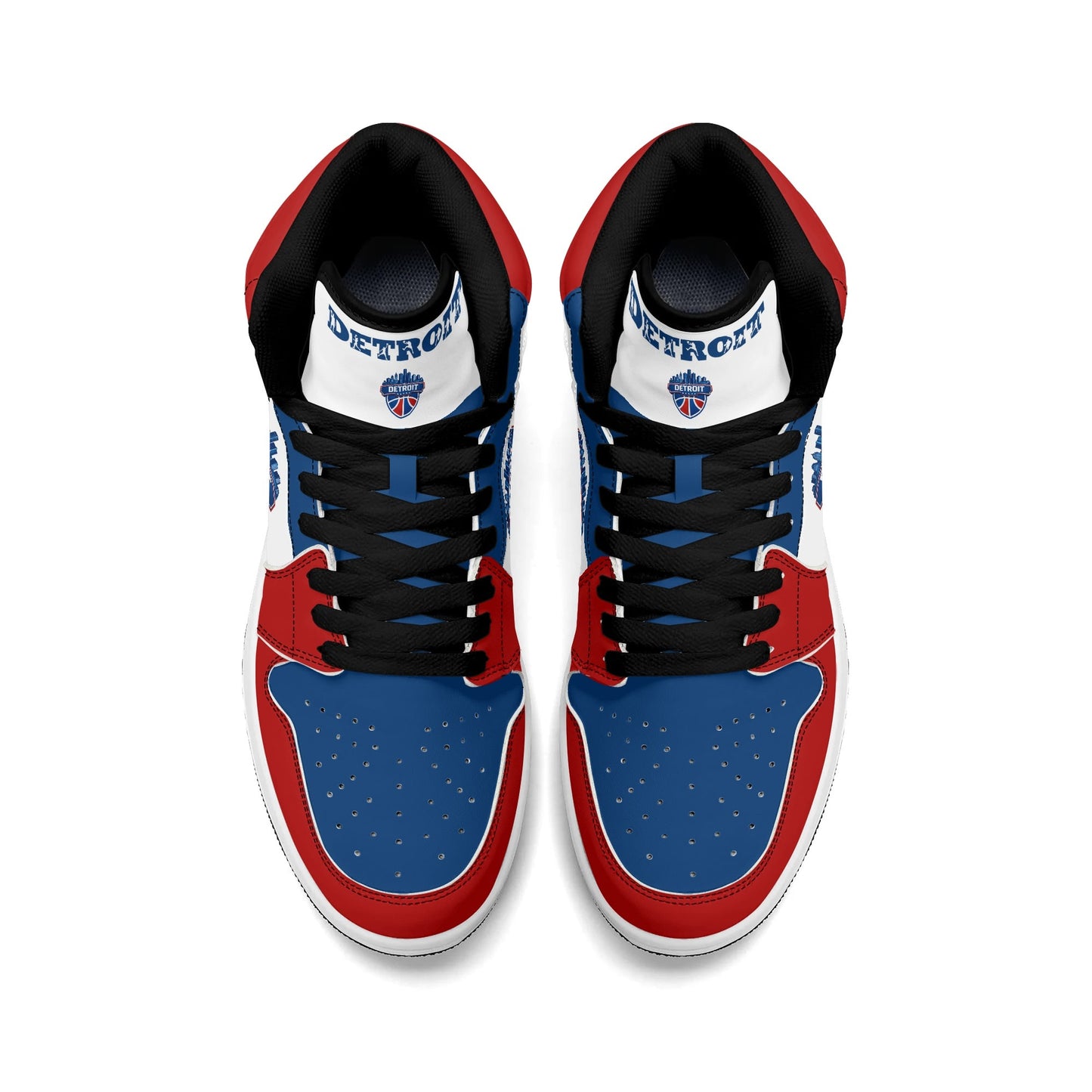 Detroit basketball-inspired high top sneakers in white with all-over city graphic printed upper