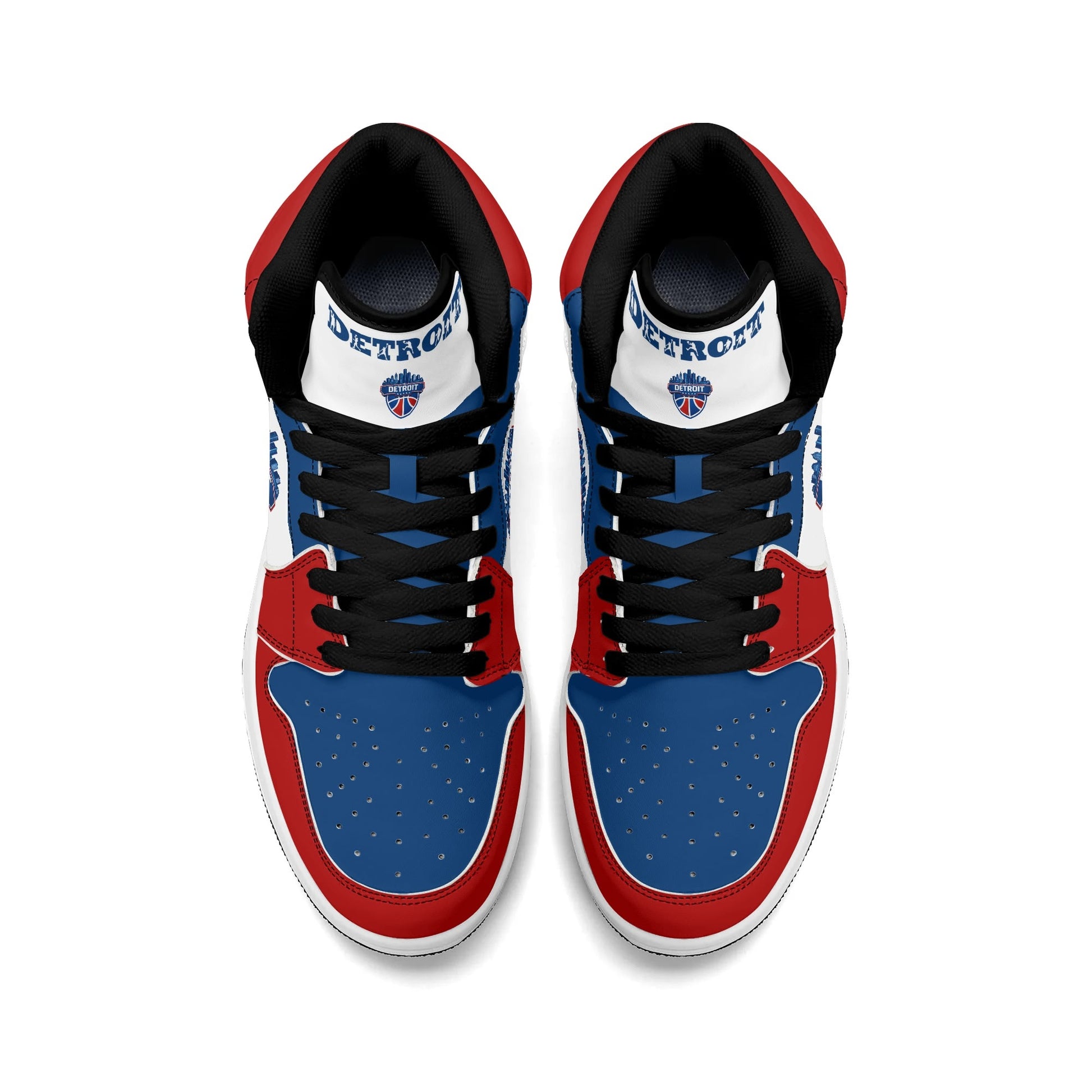 Detroit basketball-inspired high top sneakers in white with all-over city graphic printed upper