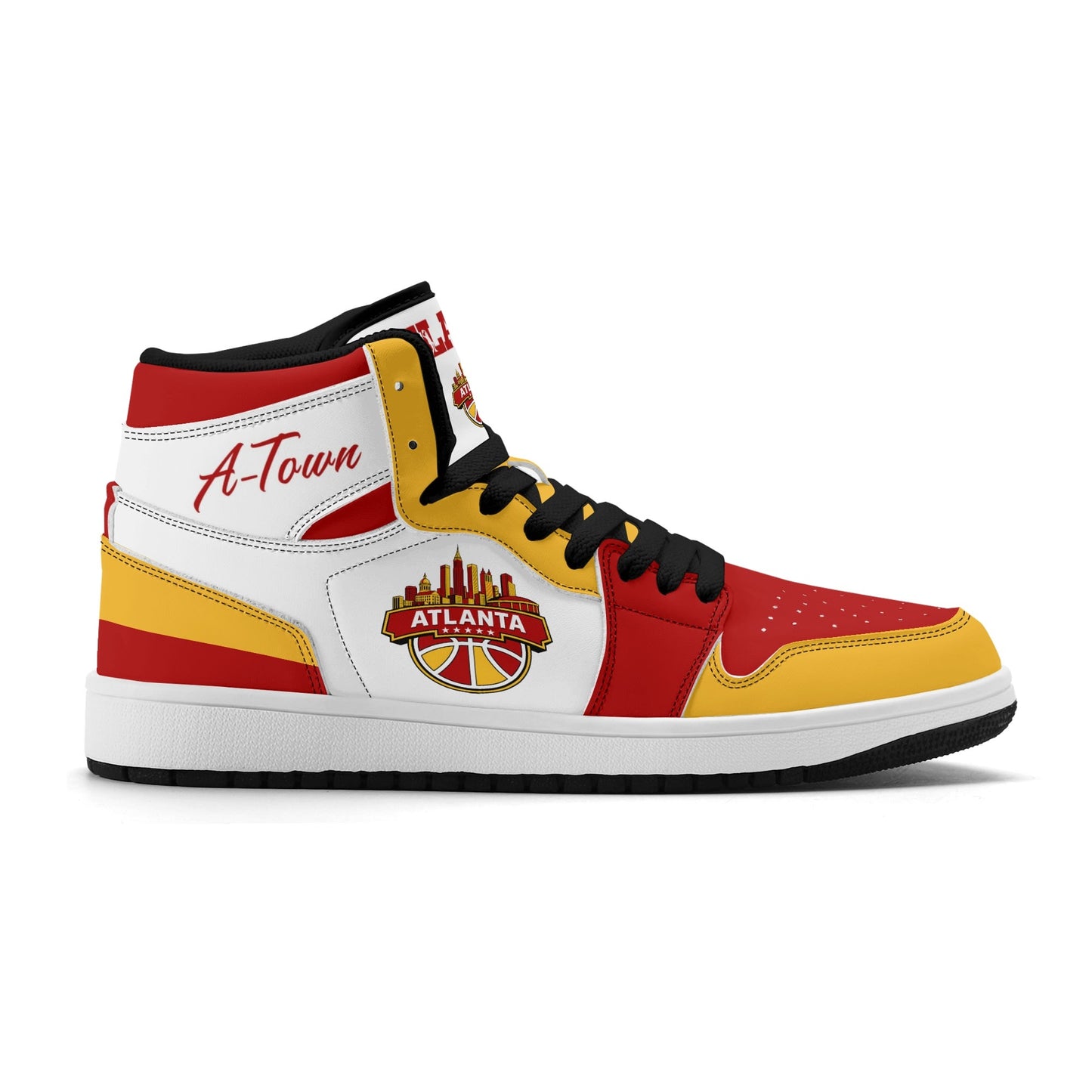 Atlanta basketball-inspired high top sneakers in white with all-over city graphic printed upper