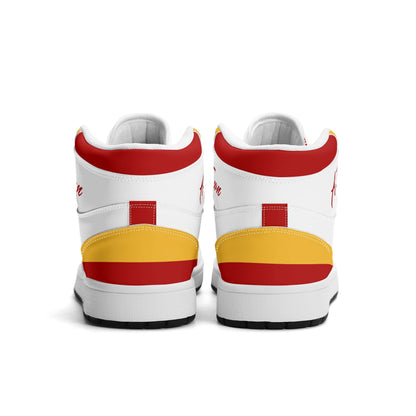Atlanta basketball-inspired high top sneakers in white with all-over city graphic printed upper