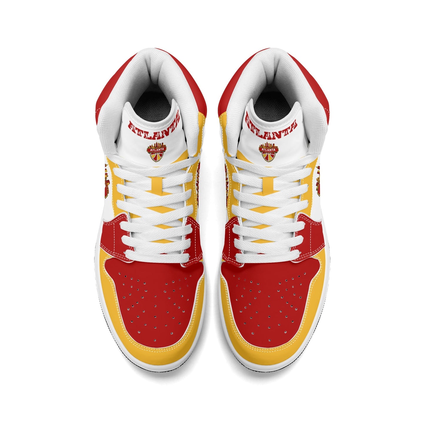 Atlanta basketball-inspired high top sneakers in white with all-over city graphic printed upper