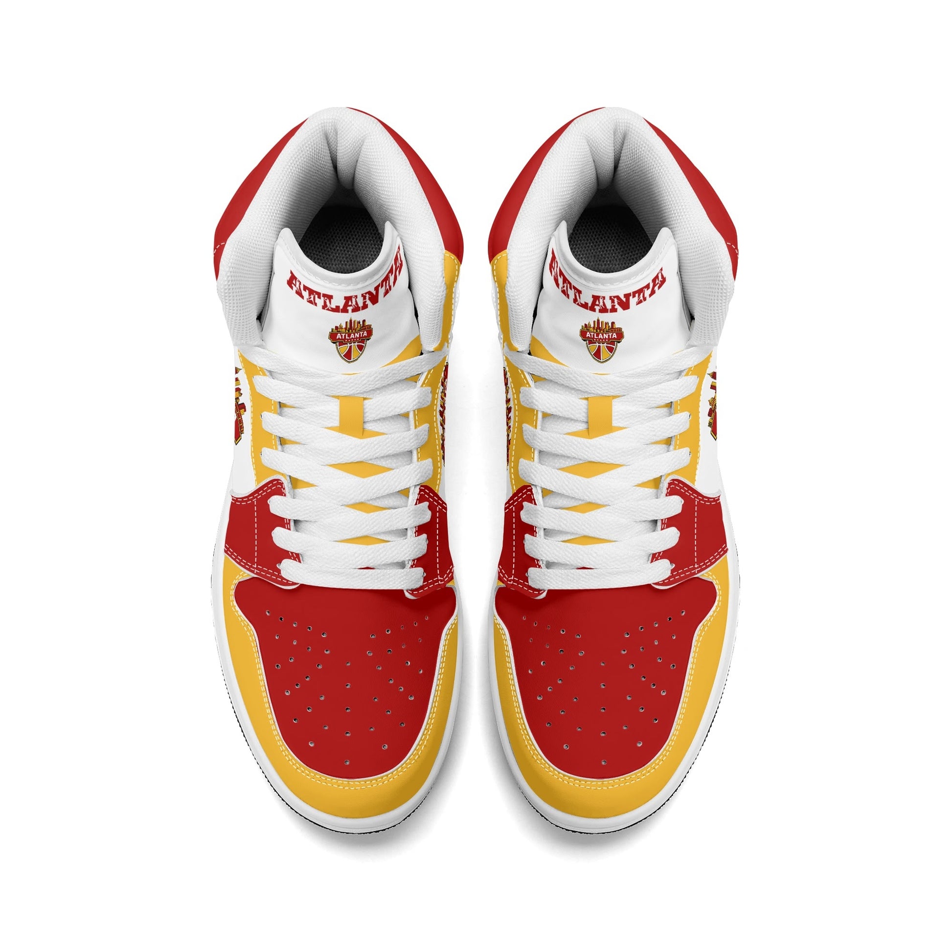 Atlanta basketball-inspired high top sneakers in white with all-over city graphic printed upper