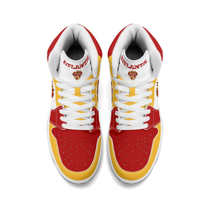 Atlanta basketball-inspired high top sneakers in white with all-over city graphic printed upper