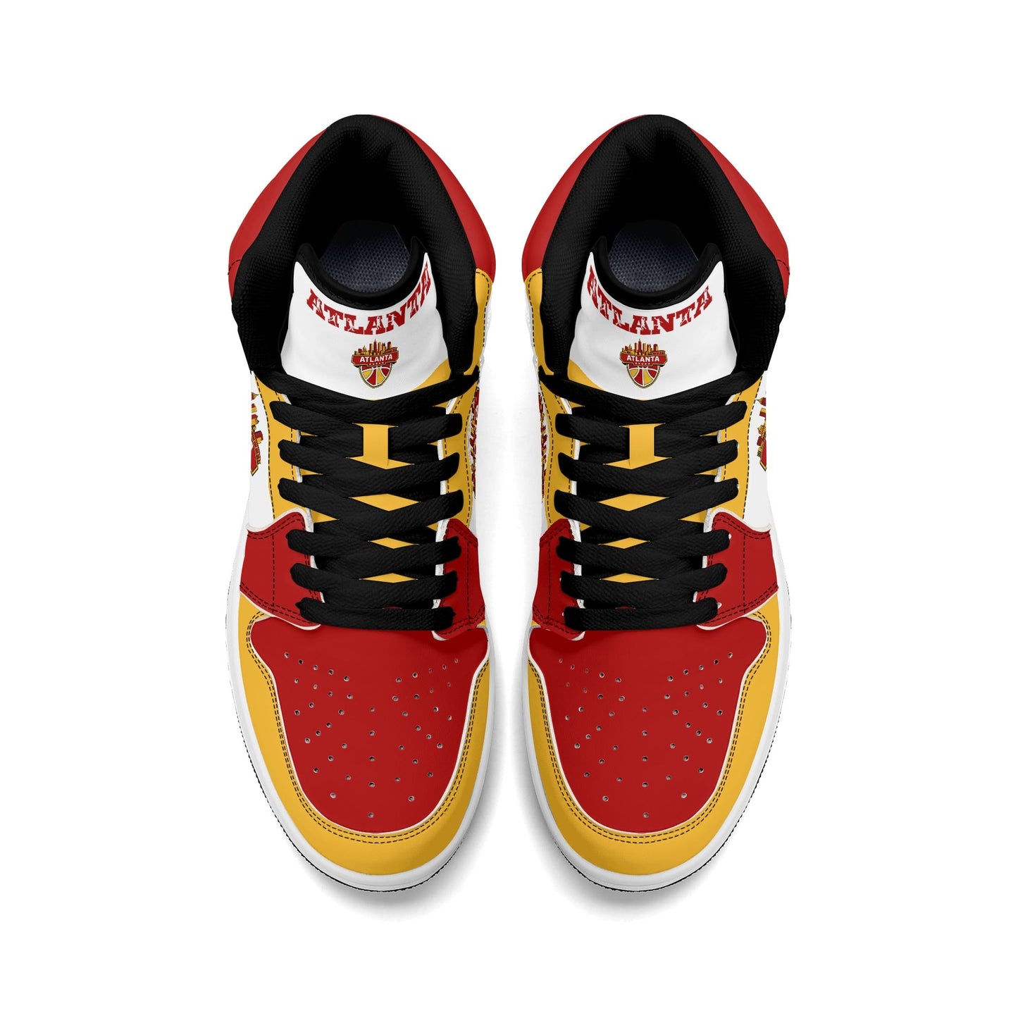 Atlanta basketball-inspired high top sneakers in white with all-over city graphic printed upper