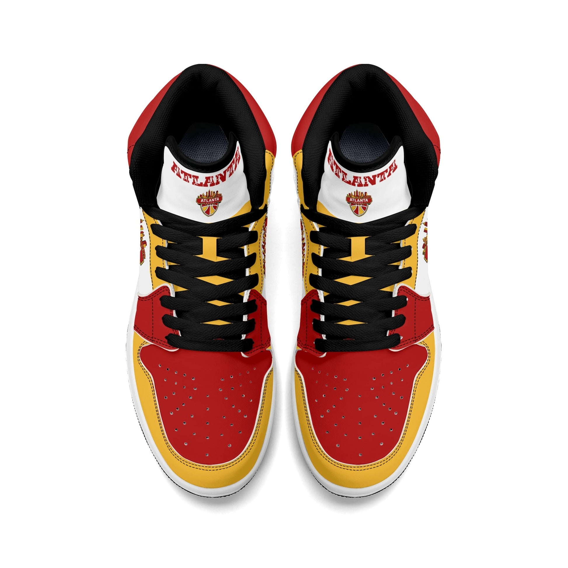 Atlanta basketball-inspired high top sneakers in white with all-over city graphic printed upper