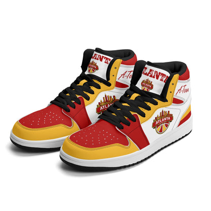 Atlanta basketball-inspired high top sneakers in white with all-over city graphic printed upper