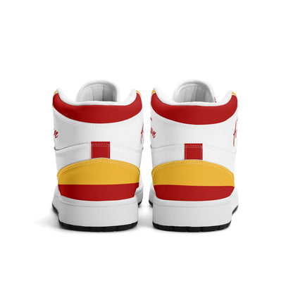 Atlanta basketball-inspired high top sneakers in white with all-over city graphic printed upper