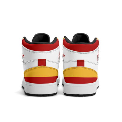 Atlanta basketball-inspired high top sneakers in white with all-over city graphic printed upper