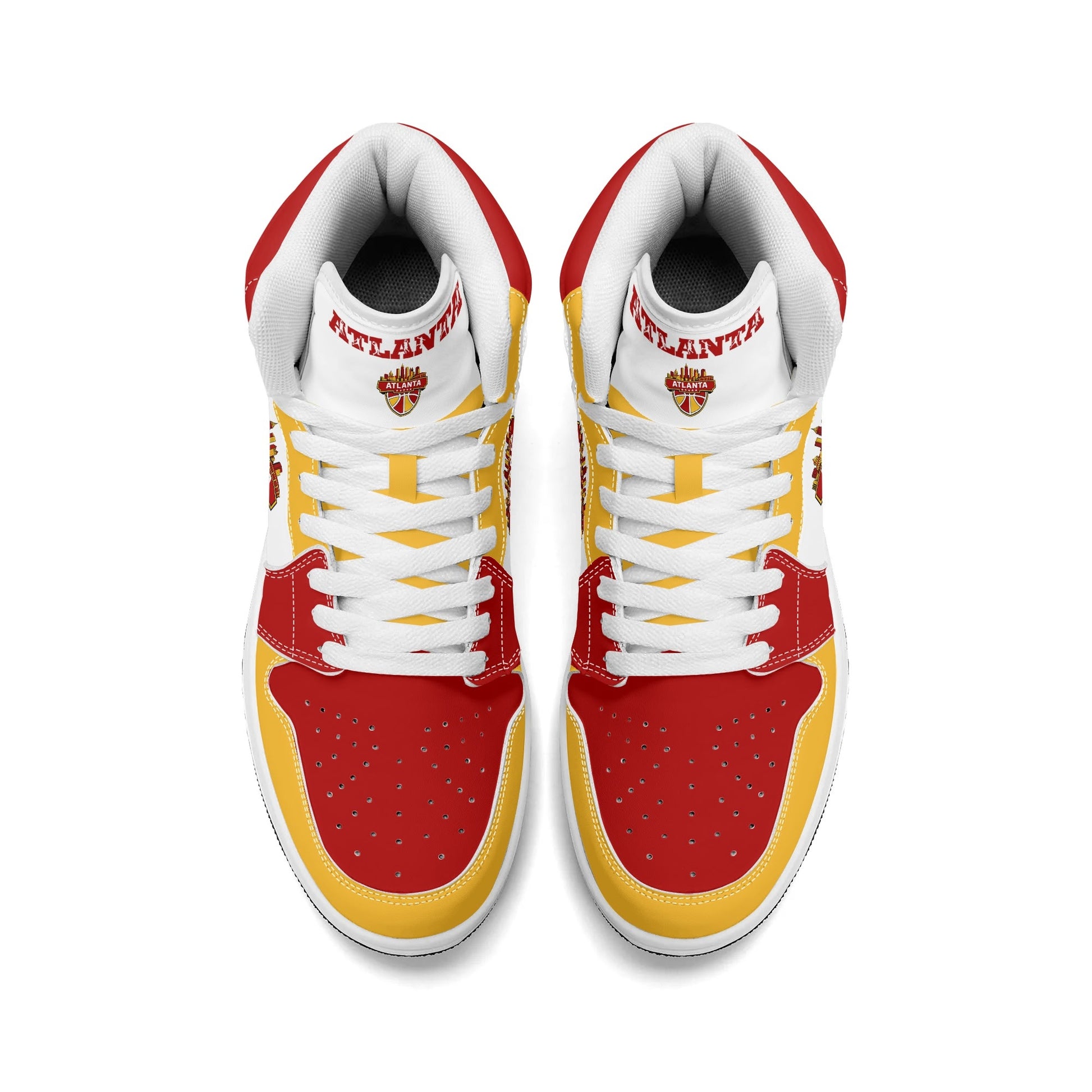 Atlanta basketball-inspired high top sneakers in white with all-over city graphic printed upper