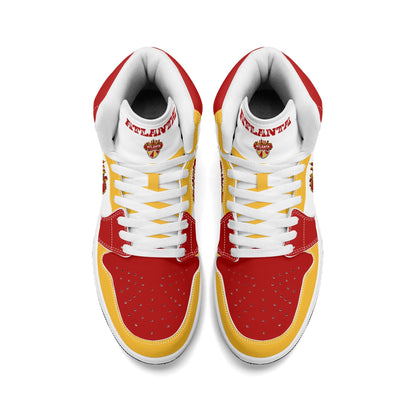 Atlanta basketball-inspired high top sneakers in white with all-over city graphic printed upper