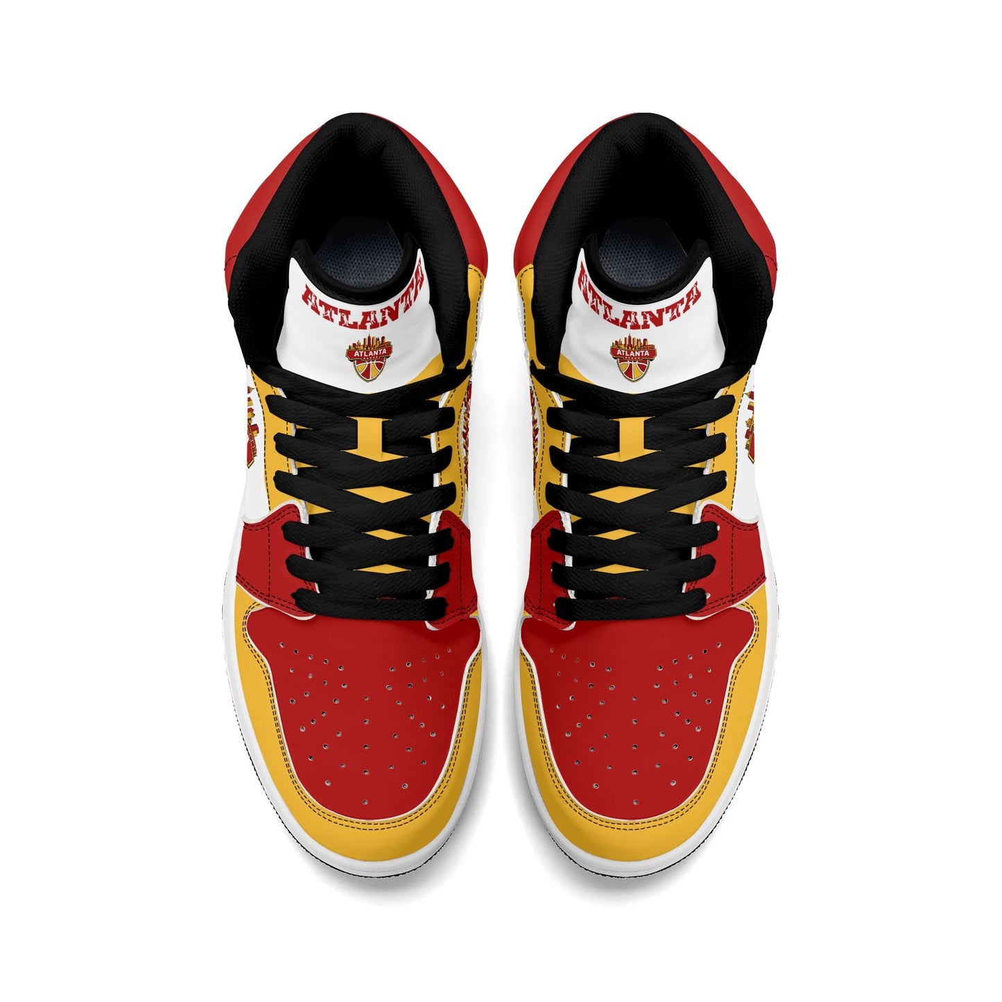 Atlanta basketball-inspired high top sneakers in white with all-over city graphic printed upper