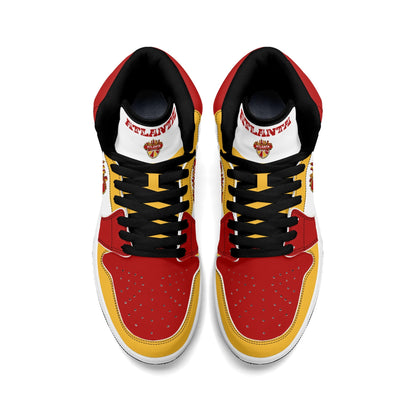 Atlanta basketball-inspired high top sneakers in white with all-over city graphic printed upper