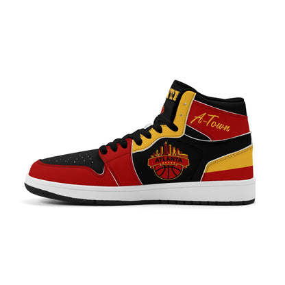 Atlanta basketball-inspired high top sneakers in black with all-over city graphic printed upper