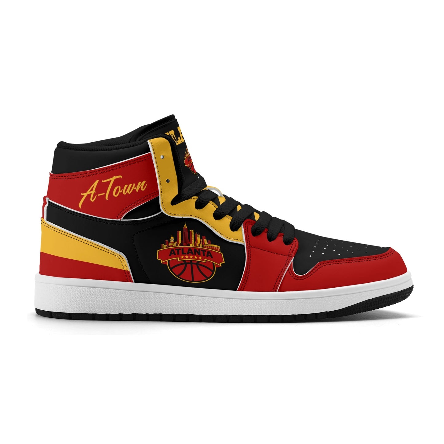 Atlanta basketball-inspired high top sneakers in black with all-over city graphic printed upper