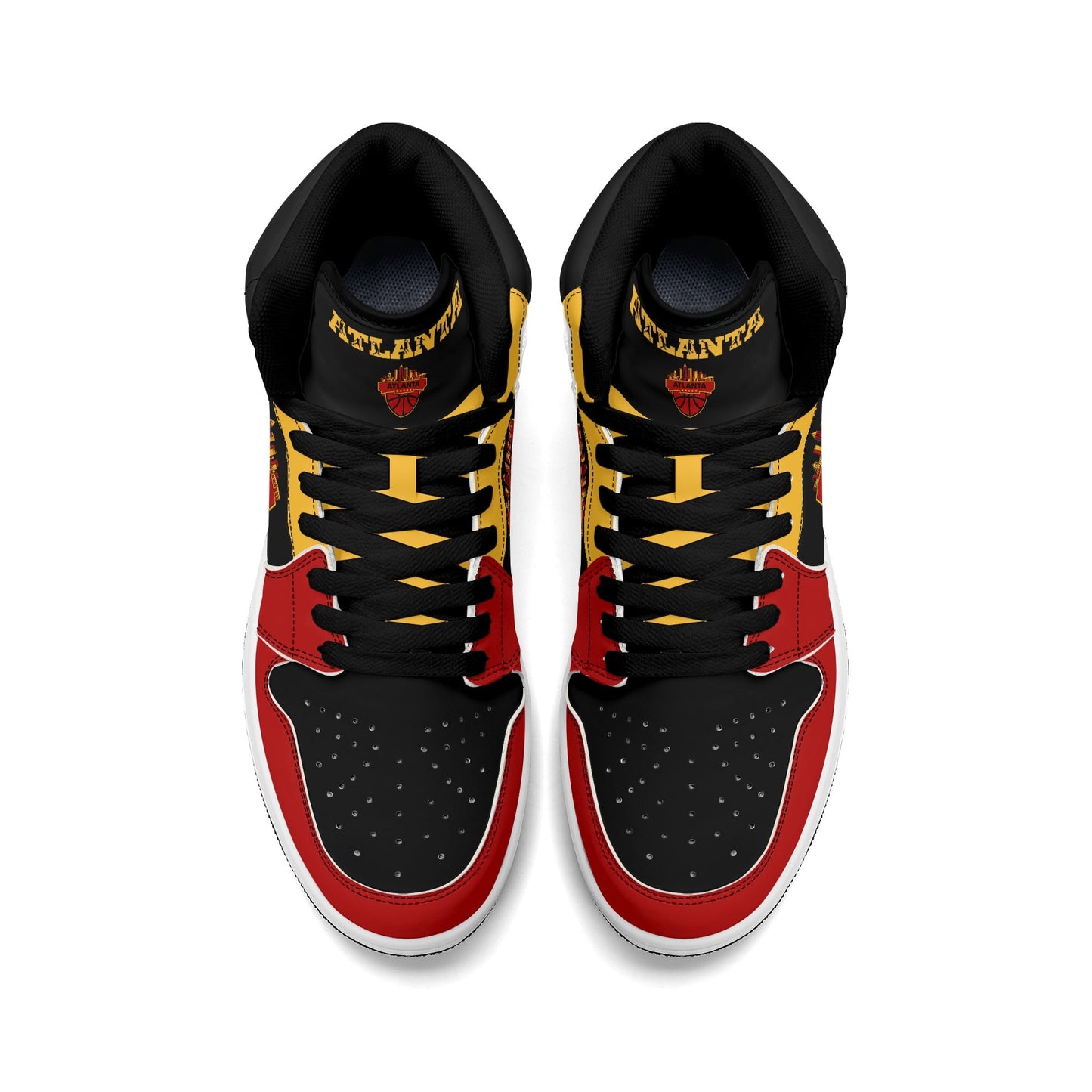 Atlanta basketball-inspired high top sneakers in black with all-over city graphic printed upper
