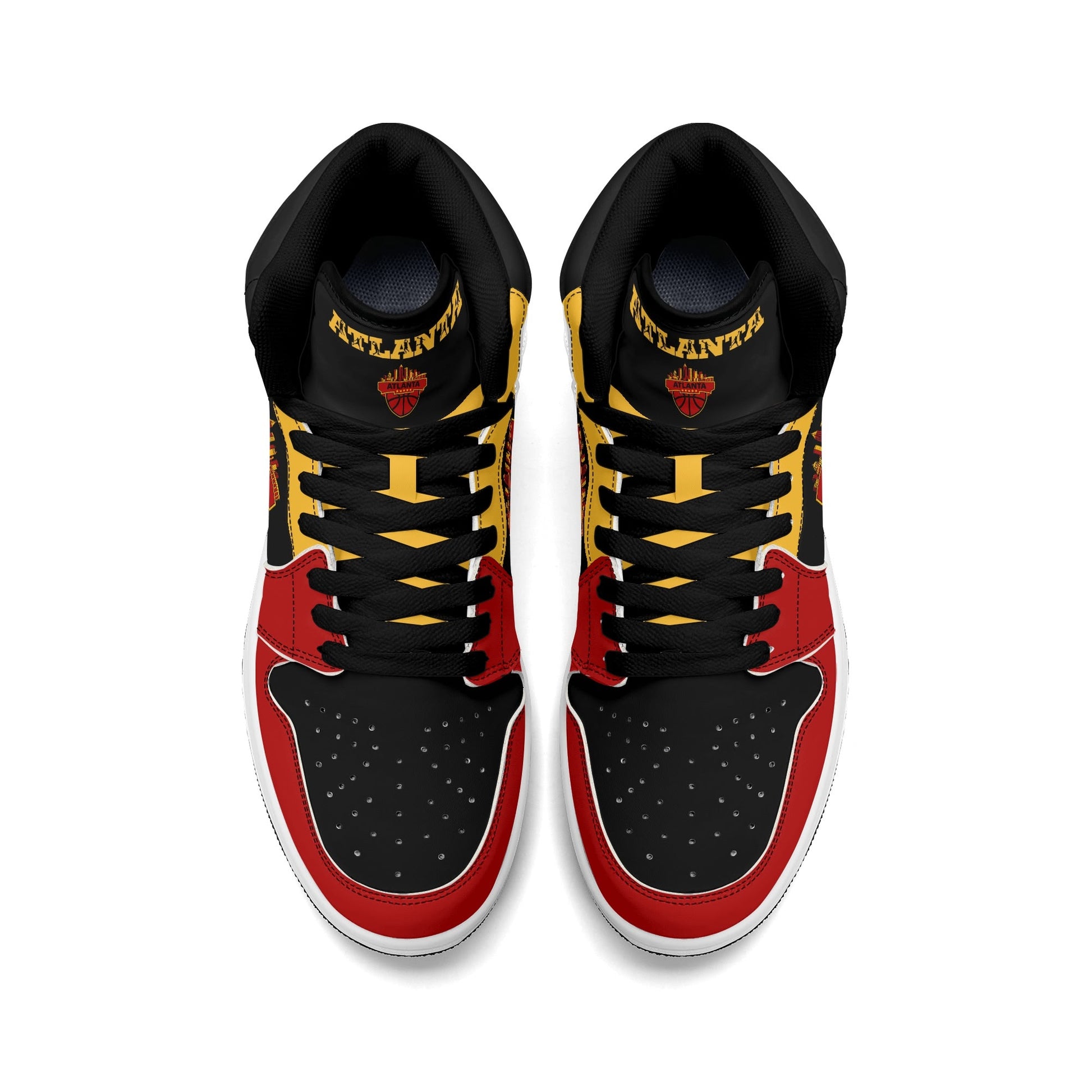 Atlanta basketball-inspired high top sneakers in black with all-over city graphic printed upper