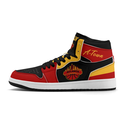 Atlanta basketball-inspired high top sneakers in black with all-over city graphic printed upper
