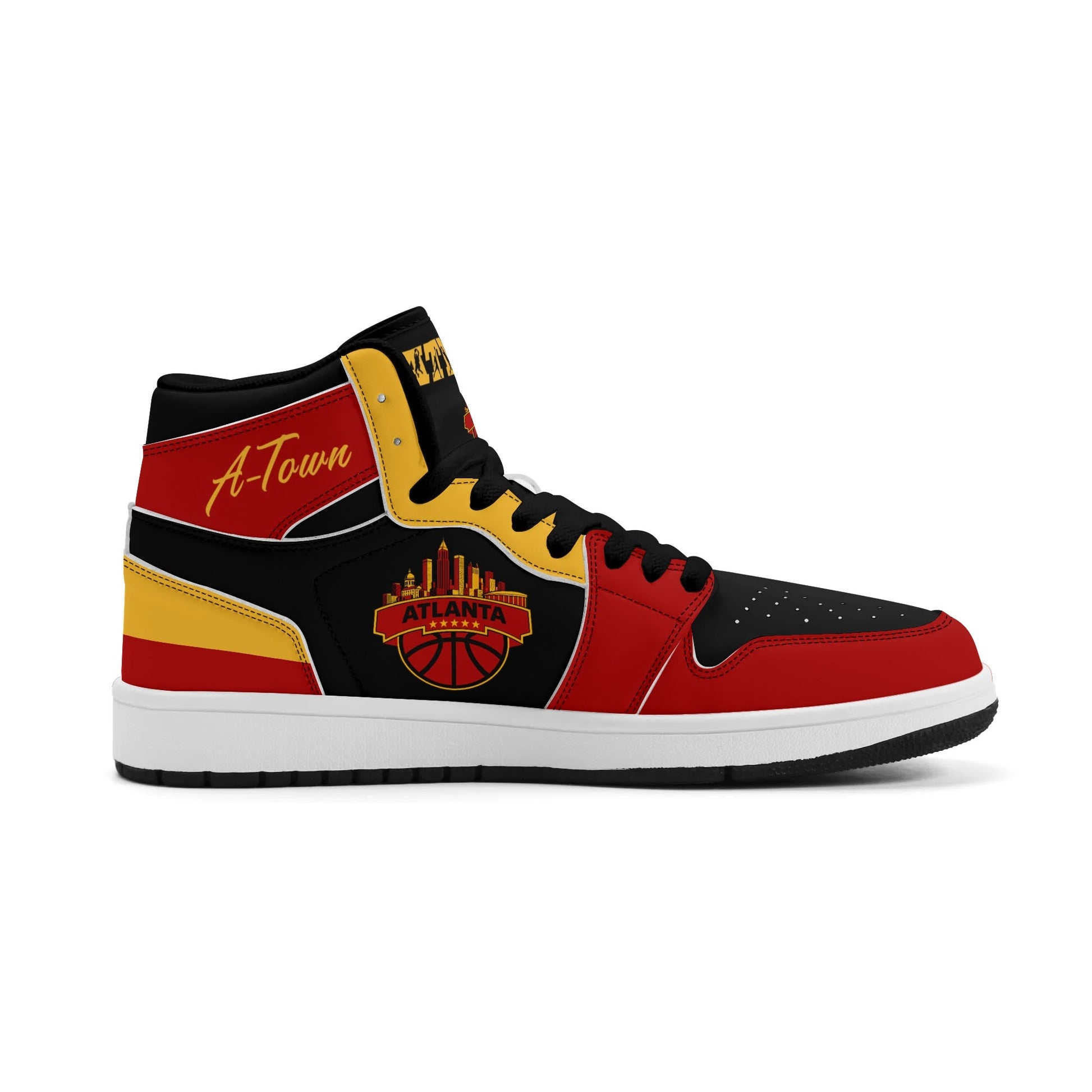 Atlanta basketball-inspired high top sneakers in black with all-over city graphic printed upper