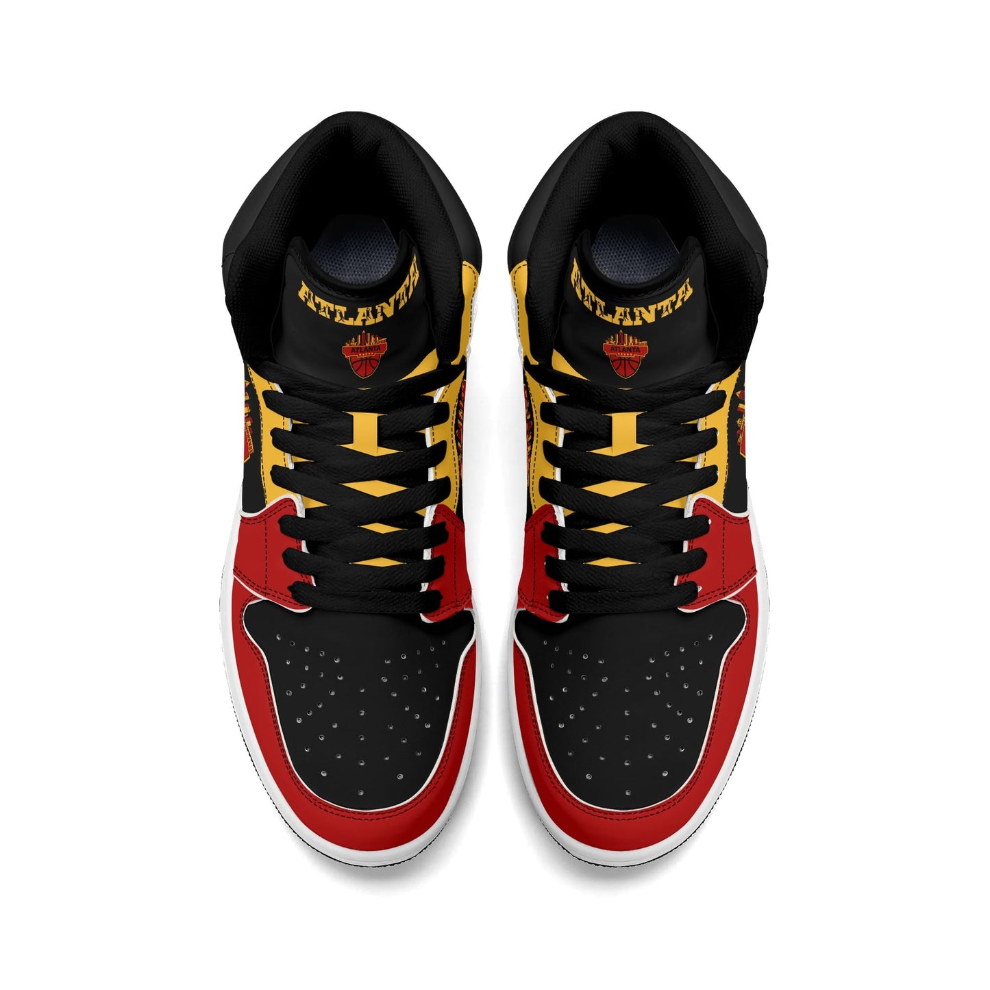 Atlanta basketball-inspired high top sneakers in black with all-over city graphic printed upper