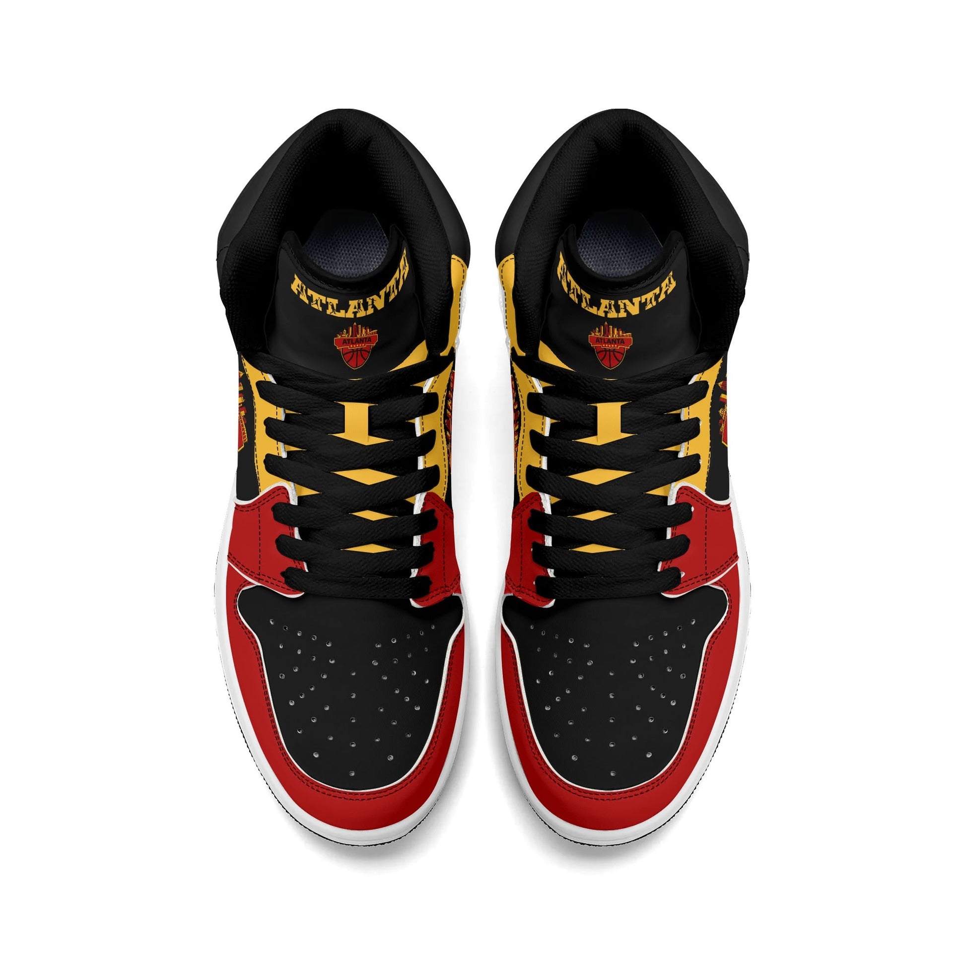 Atlanta basketball-inspired high top sneakers in black with all-over city graphic printed upper