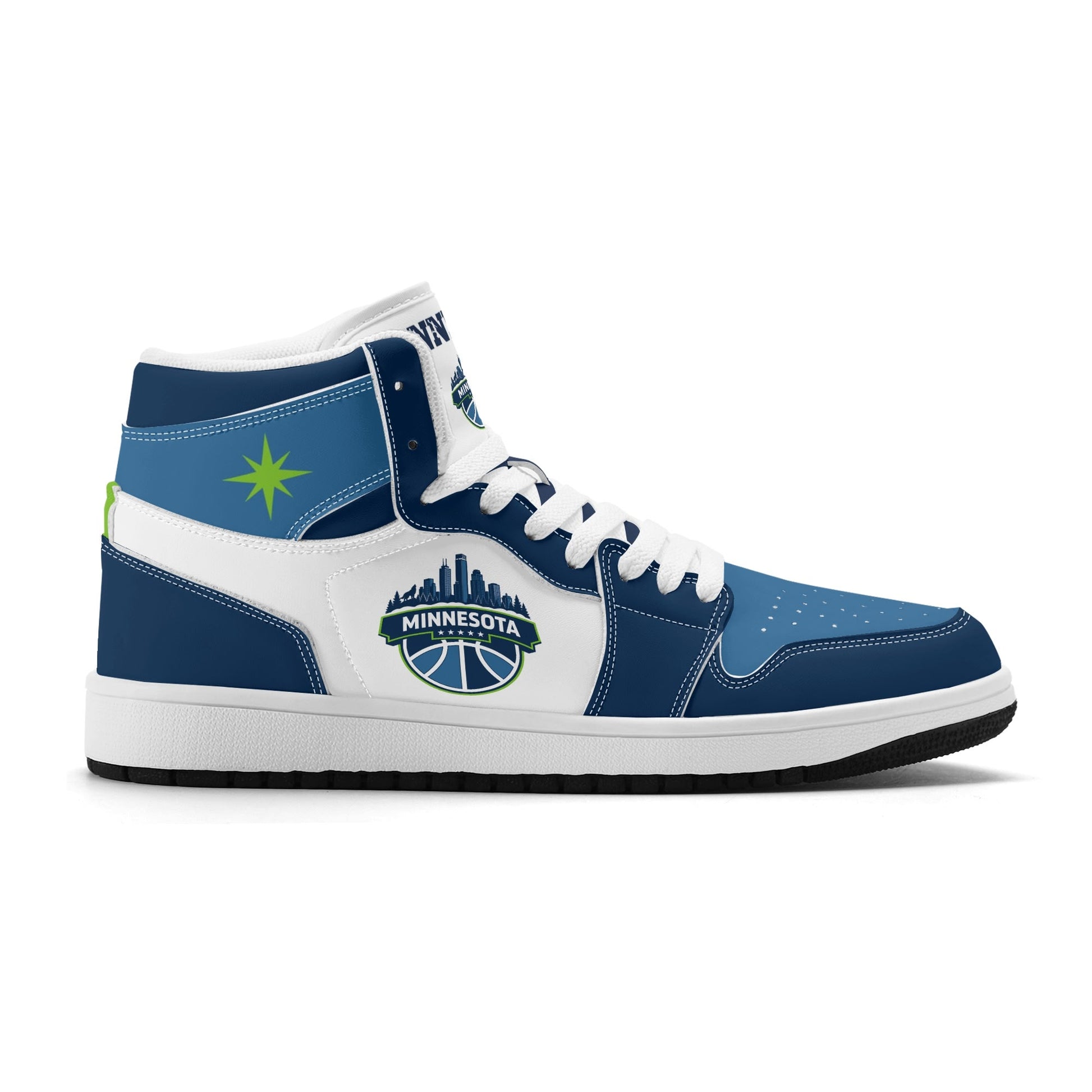 Minnesota basketball-inspired high top sneakers in white with all-over city graphic printed upper
