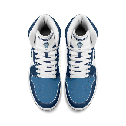Minnesota basketball-inspired high top sneakers in white with all-over city graphic printed upper