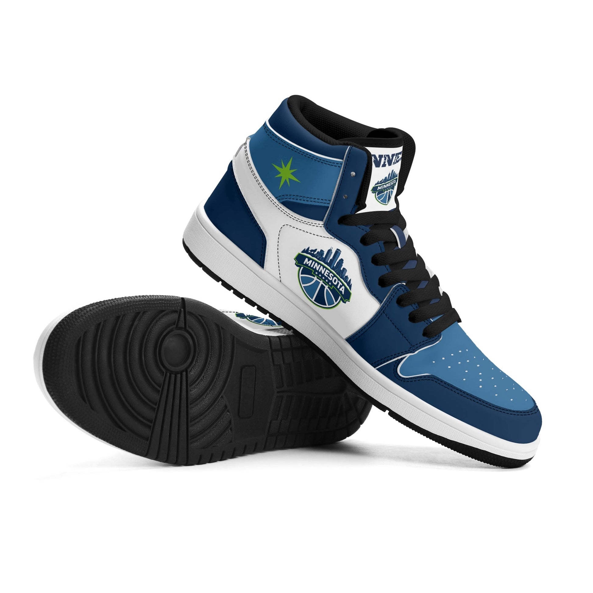 Minnesota basketball-inspired high top sneakers in white with all-over city graphic printed upper