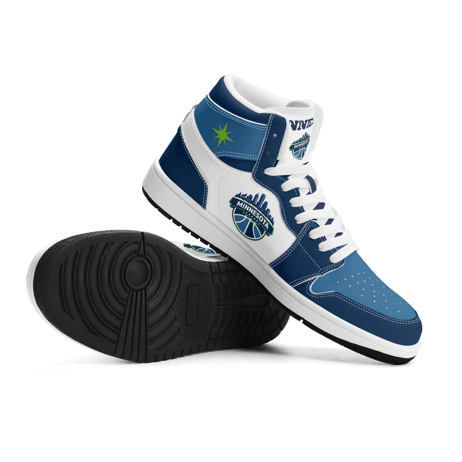 Minnesota basketball-inspired high top sneakers in white with all-over city graphic printed upper