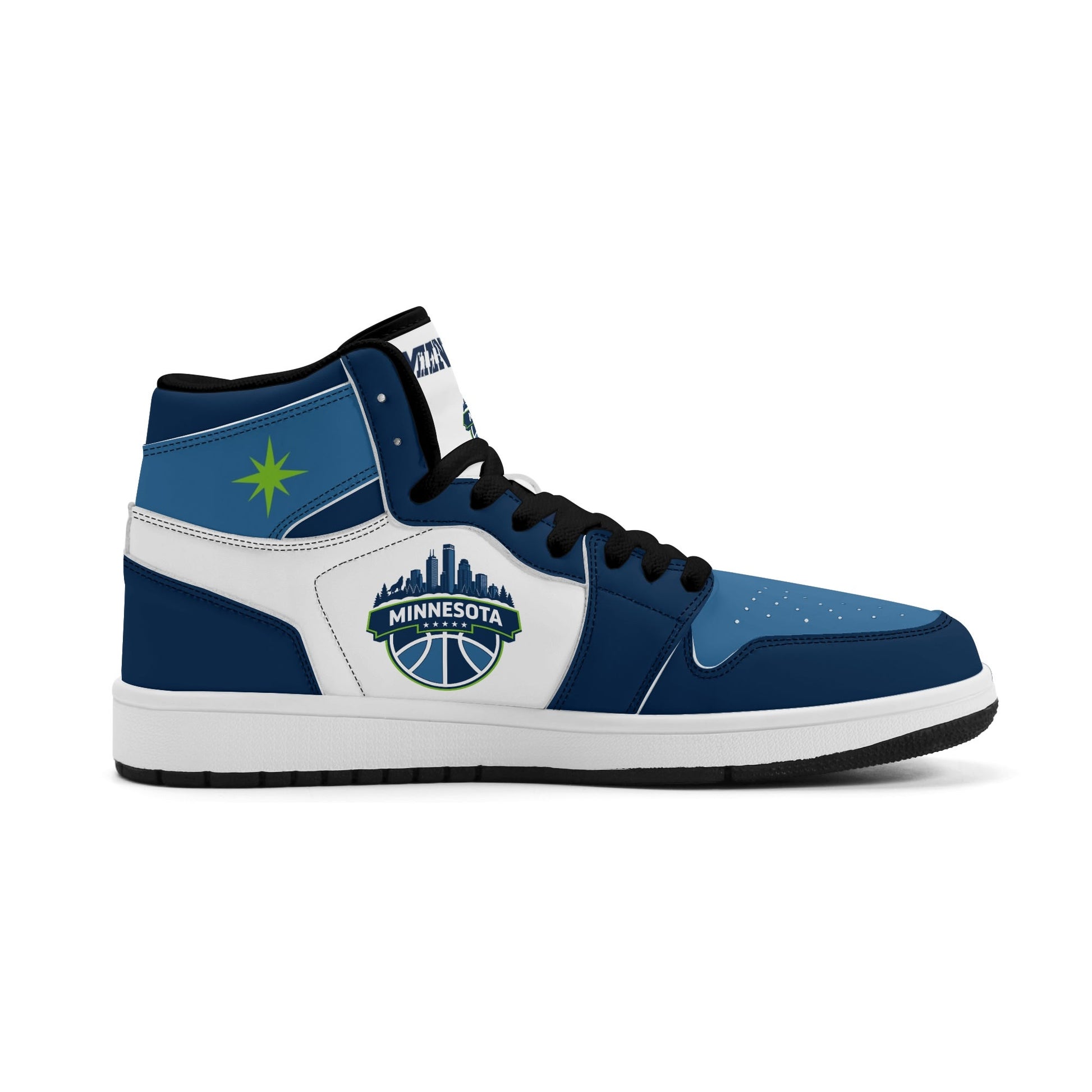 Minnesota basketball-inspired high top sneakers in white with all-over city graphic printed upper