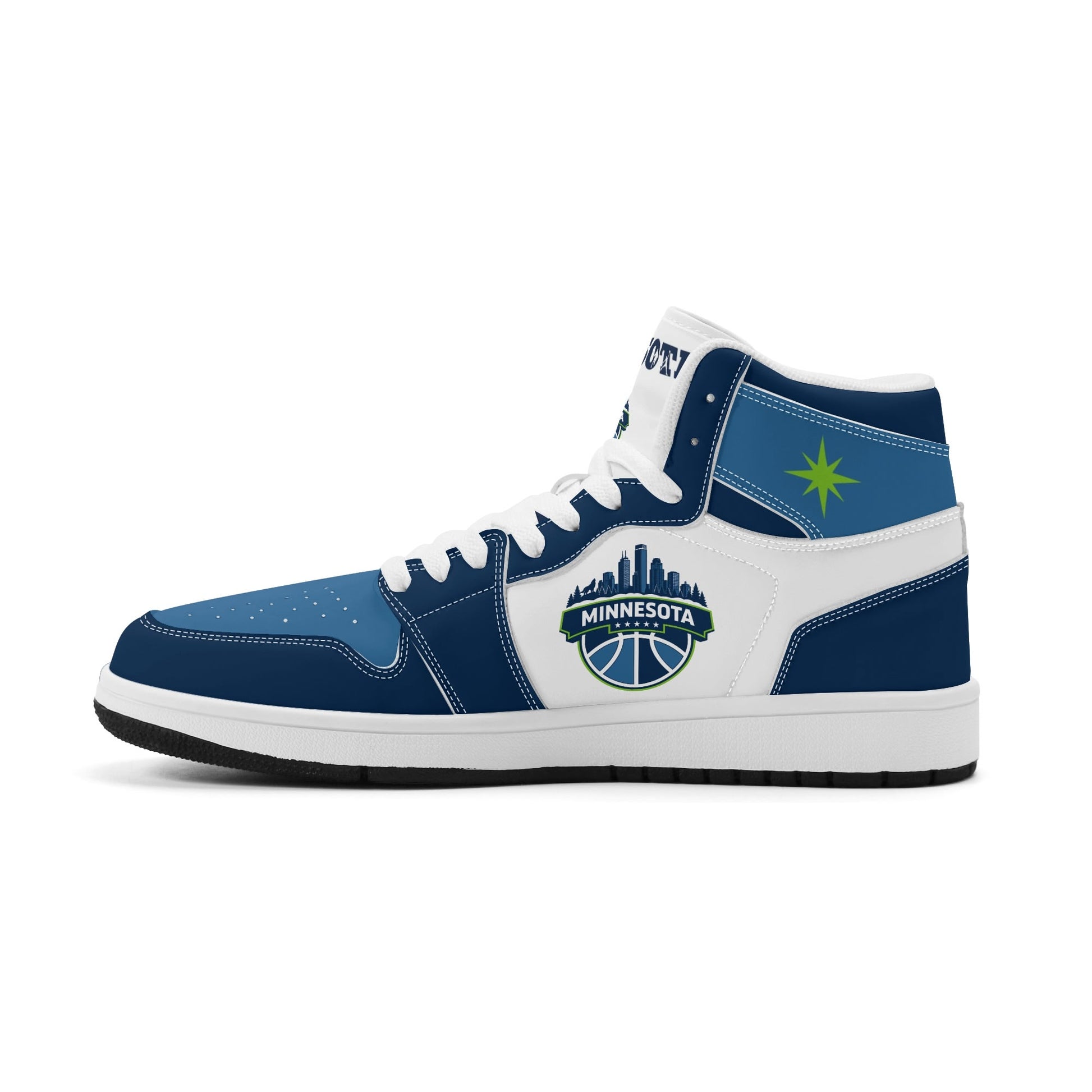 Minnesota basketball-inspired high top sneakers in white with all-over city graphic printed upper