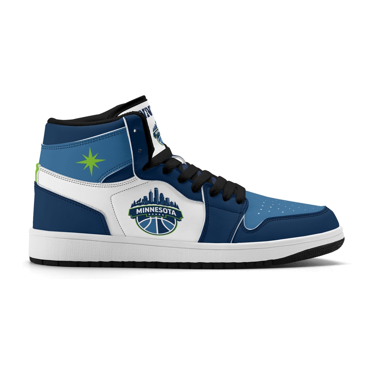 Minnesota basketball-inspired high top sneakers in white with all-over city graphic printed upper