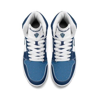 Minnesota basketball-inspired high top sneakers in white with all-over city graphic printed upper