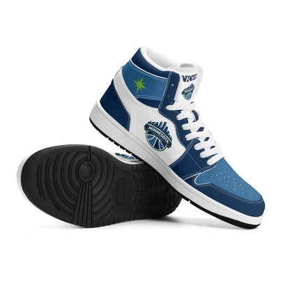 Minnesota basketball-inspired high top sneakers in white with all-over city graphic printed upper