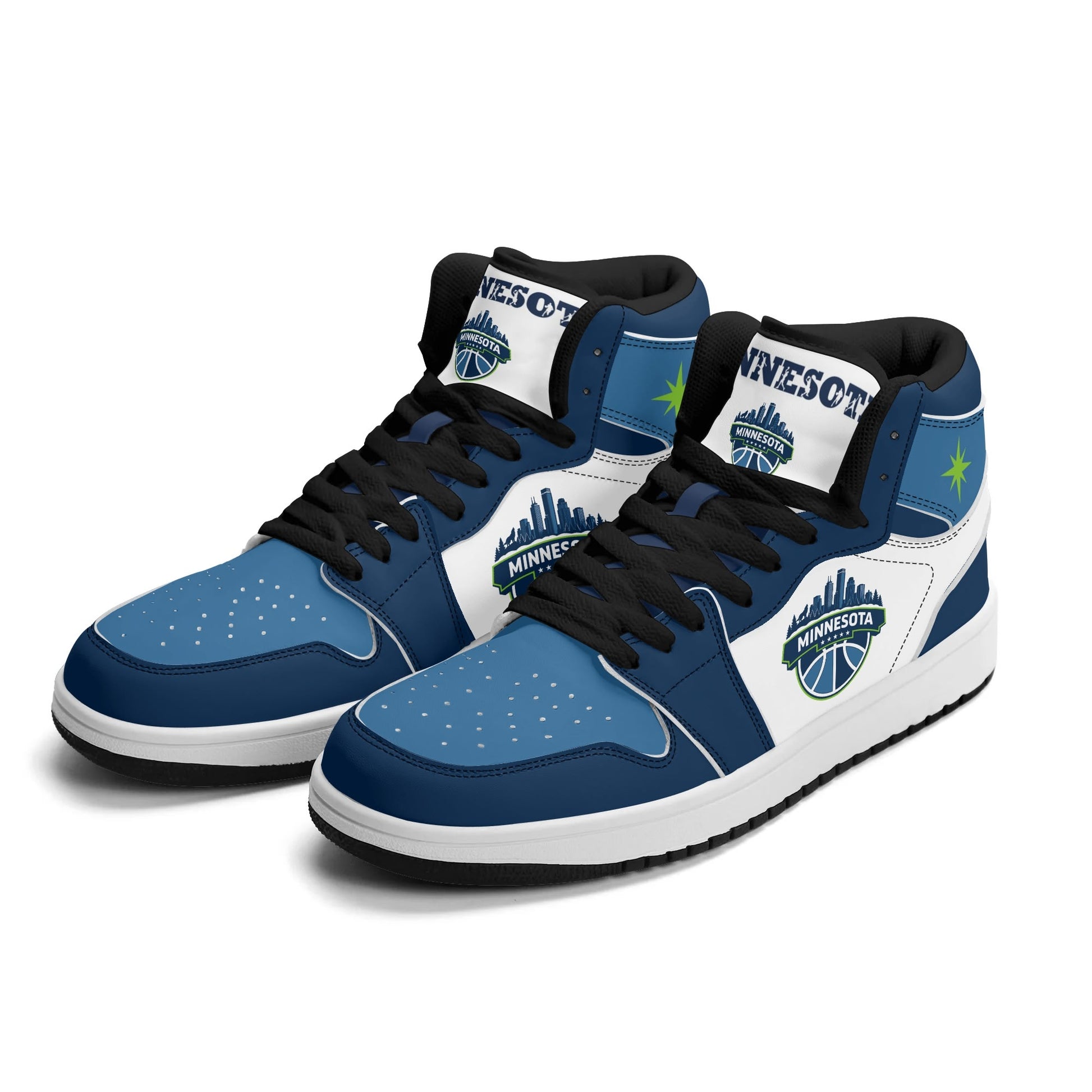 Minnesota basketball-inspired high top sneakers in white with all-over city graphic printed upper