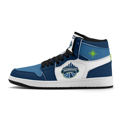 Minnesota basketball-inspired high top sneakers in white with all-over city graphic printed upper