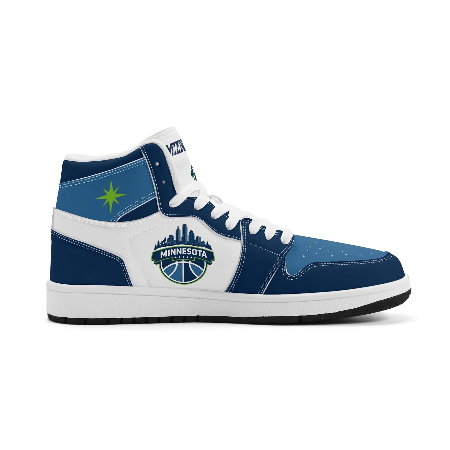 Minnesota basketball-inspired high top sneakers in white with all-over city graphic printed upper